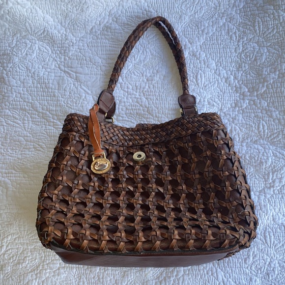 Dooney & Bourke Handbags - Dooney & Bourke woven brown leather satchel handbag medium size